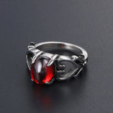Vintage Stainless Steel Garnet Red Sandstone Ring Men Women Love Charm