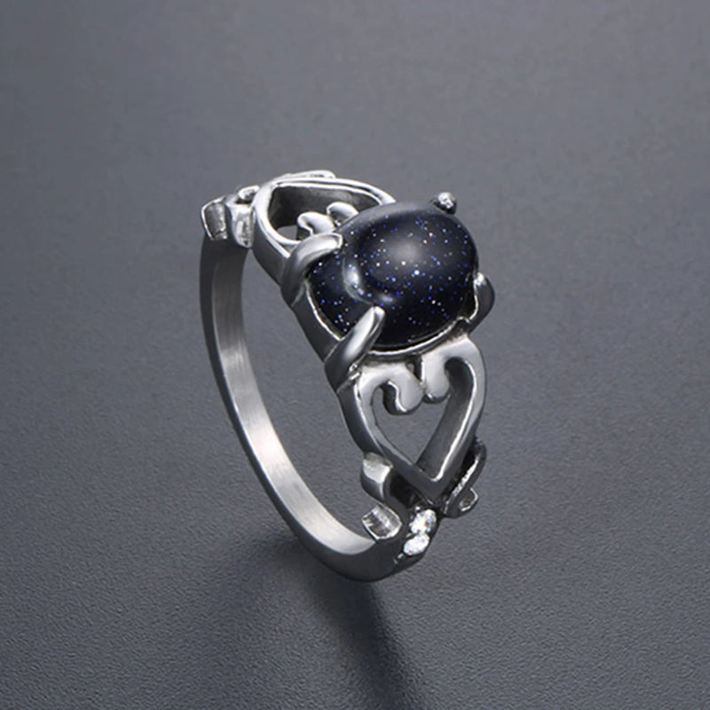 Vintage Stainless Steel Garnet Red Sandstone Ring Men Women Love Charm