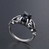 Vintage Stainless Steel Garnet Red Sandstone Ring Men Women Love Charm