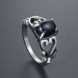 Vintage Stainless Steel Garnet Red Sandstone Ring Men Women Love Charm