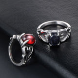 Vintage Stainless Steel Garnet Red Sandstone Ring Men Women Love Charm