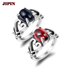 Vintage Stainless Steel Garnet Red Sandstone Ring Men Women Love Charm