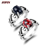 Vintage Stainless Steel Garnet Red Sandstone Ring Men Women Love Charm
