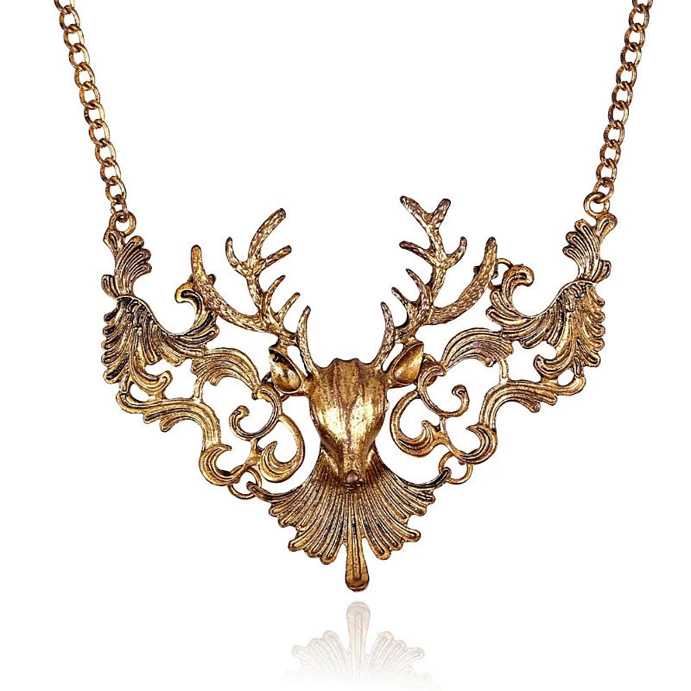 Vintage Deer Pendant Necklace for Women Halloween Jewelry