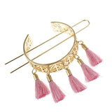 Vintage Red Tassel Hair Sticks for Women Boho Bun Golden Hair Pin