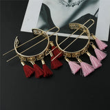 Vintage Red Tassel Hair Sticks for Women Boho Bun Golden Hair Pin