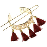 Vintage Red Tassel Hair Sticks for Women Boho Bun Golden Hair Pin