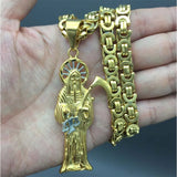 Vintage Santa Muerte Skull Pendant Necklace Stainless Steel
