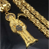 Vintage Santa Muerte Skull Pendant Necklace Stainless Steel