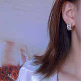 Vintage Natural Fresh Water Pearl Diamond Circle Stud Earrings Silver 925