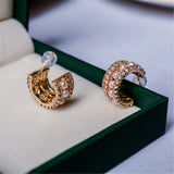 Vintage Natural Fresh Water Pearl Diamond Circle Stud Earrings Silver 925