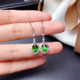 Vintage Hoop Earrings Green Stone 925 Silver Big Emerald Earrings Mother's Gift
