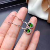 Vintage Hoop Earrings Green Stone 925 Silver Big Emerald Earrings Mother's Gift