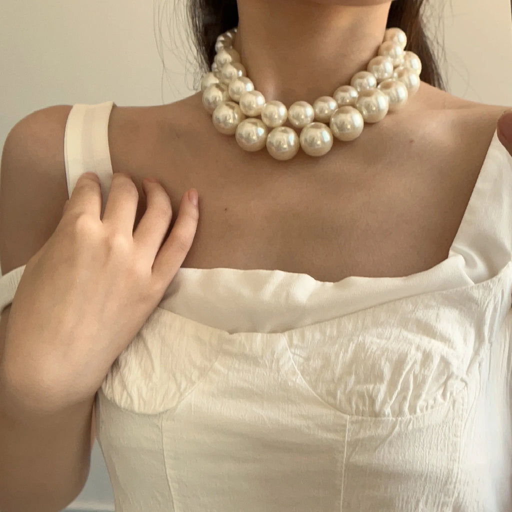 Vintage Double Layer Pearl Choker Necklace for Women