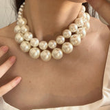 Vintage Double Layer Pearl Choker Necklace for Women