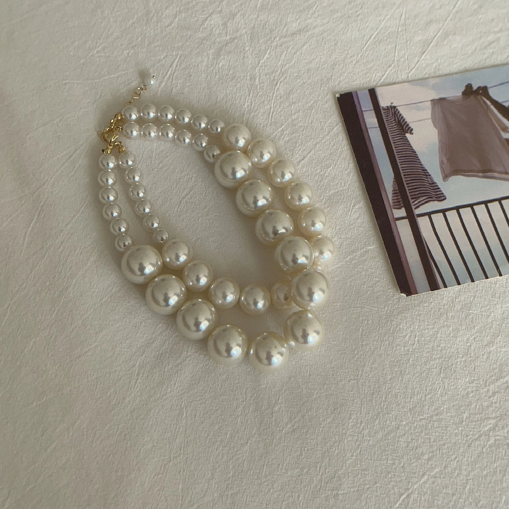 Vintage Double Layer Pearl Choker Necklace for Women