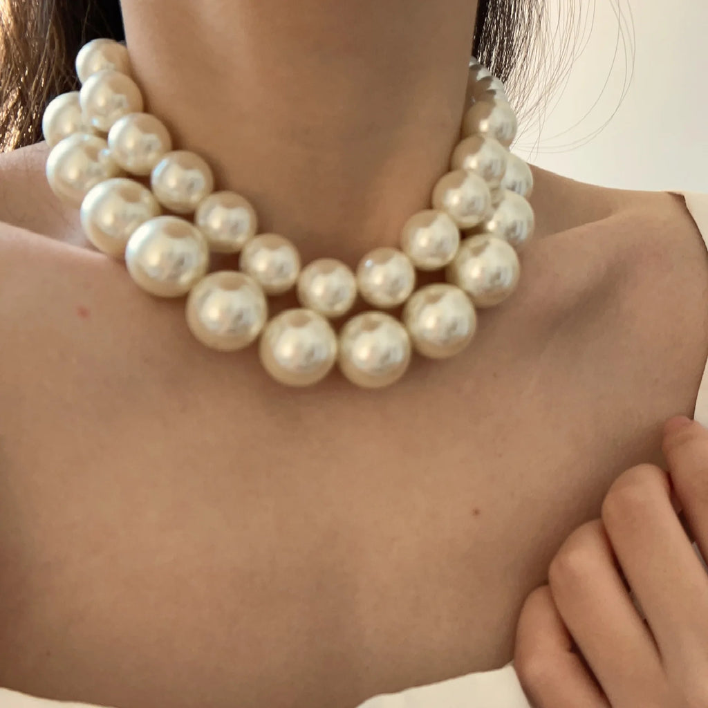 Vintage Double Layer Pearl Choker Necklace for Women