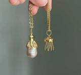 Vintage Marine Octopus Jellyfish Pendant Necklace with Natural Pearl