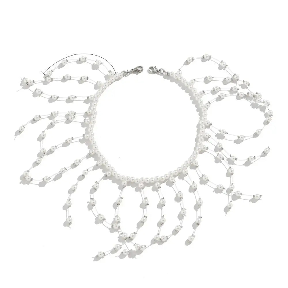 Vintage Pearl Headdress Bride Forehead Chain Wedding Headwear