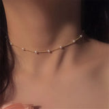 Vintage Pearls Choker Neck Double Layers Beads Jewelry Women Pendant