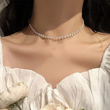 Vintage Pearls Choker Neck Double Layers Beads Jewelry Women Pendant