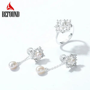 Vintage Pearls Dangle Earrings 925 Silver Plated Flower Drop Earrings