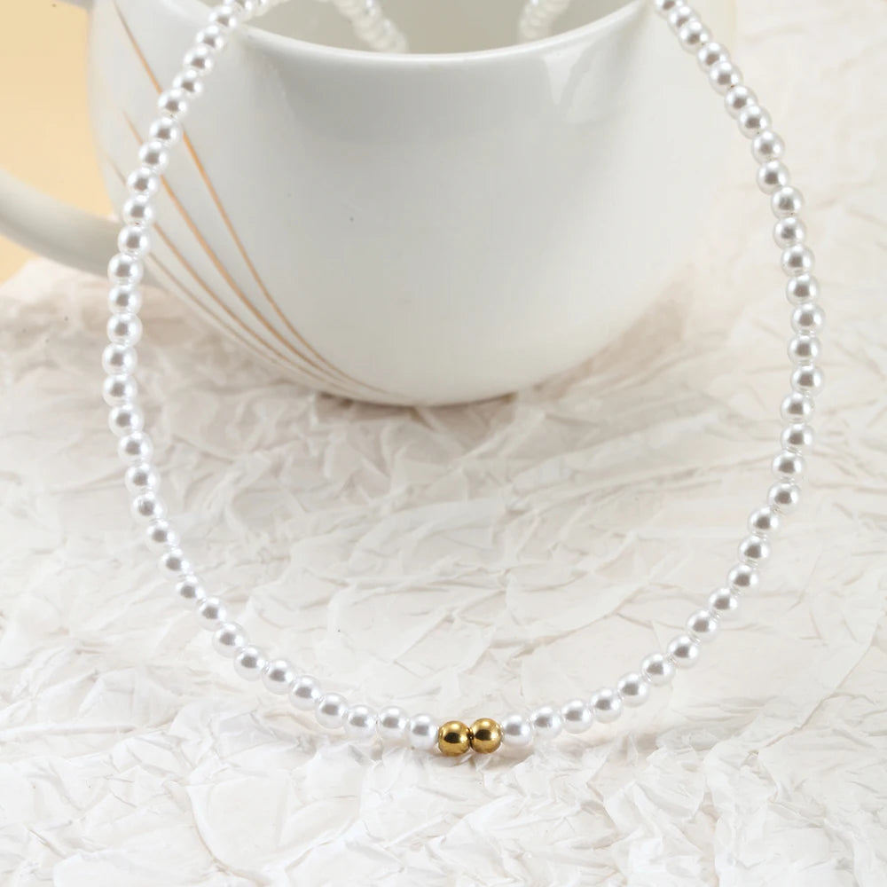 Vintage Pearls Initial Necklace Bead Collars Adjustable Choker