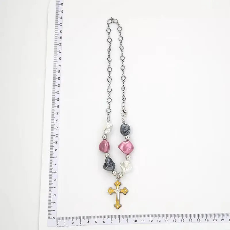 Vintage Pearl Cross Pendant Necklace For Women