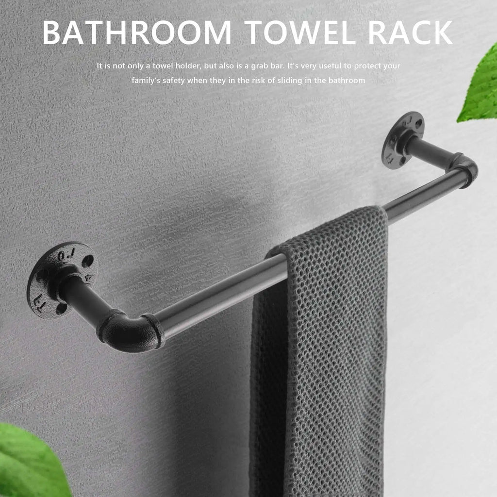 Vintage Industrial Pipe Towel Holder Metal Towel Rack Bar Bathroom Hanger
