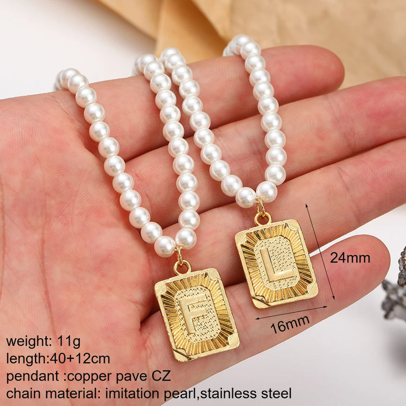Vintage Initial Name Pearl Necklace Love Pendant Chain Collares Party Jewelry