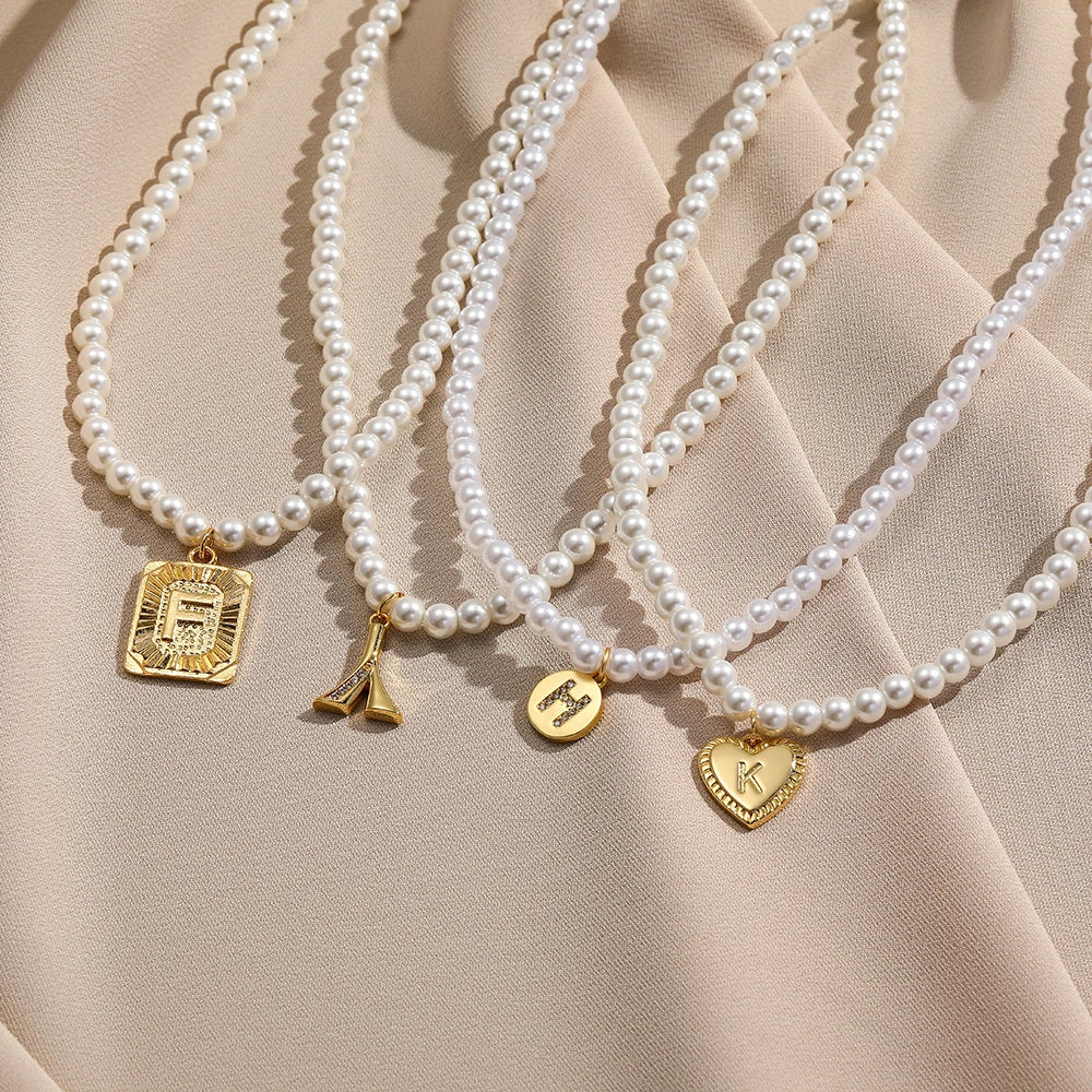 Vintage Initial Name Pearl Necklace Love Pendant Chain Collares Party Jewelry