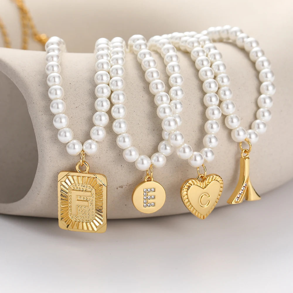 Vintage Initial Name Pearl Necklace Love Pendant Chain Collares Party Jewelry