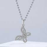 Vintage Butterfly Pendant Necklace Silver 925 Zircon Women Jewelry Set Gift