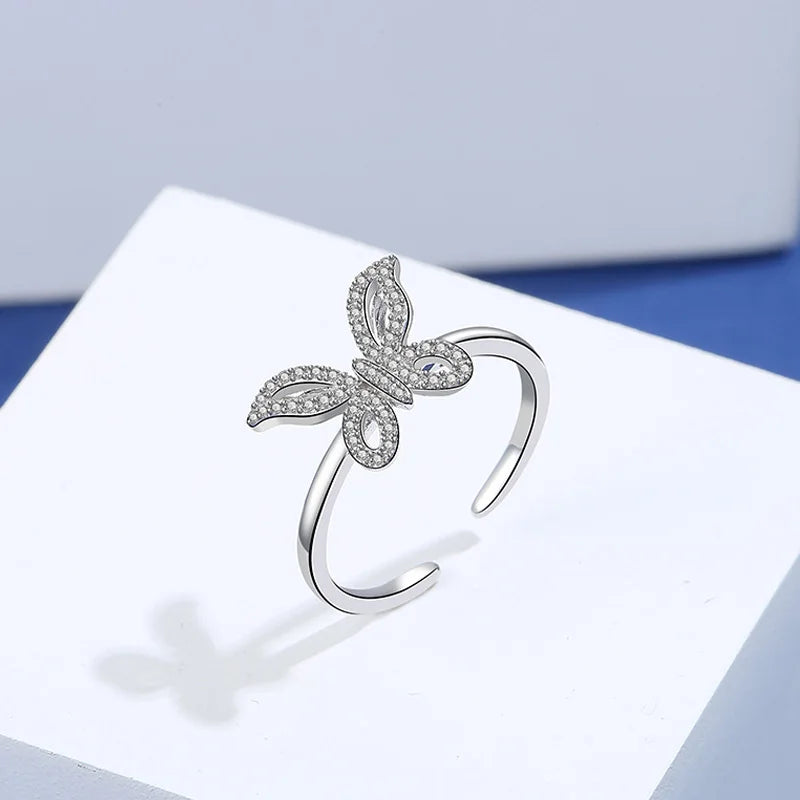Vintage Butterfly Pendant Necklace Silver 925 Zircon Women Jewelry Set Gift