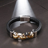 Vintage Stainless Steel Chain Antique Leather Bangle Bracelet for Men