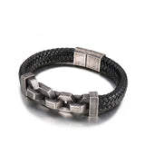 Vintage Stainless Steel Chain Antique Leather Bangle Bracelet for Men