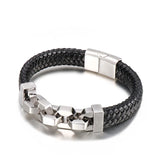 Vintage Stainless Steel Chain Antique Leather Bangle Bracelet for Men
