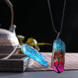 Vintage Stone Crystal Pendant Necklace with Tree of Life Design