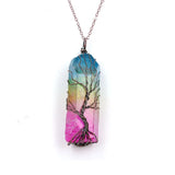 Vintage Stone Crystal Pendant Necklace with Tree of Life Design