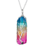 Vintage Stone Crystal Pendant Necklace with Tree of Life Design