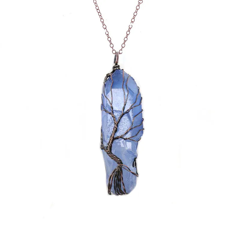 Vintage Stone Crystal Pendant Necklace with Tree of Life Design