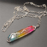 Vintage Tourmaline Crystal Pendant Necklace Wire Wrap Jewelry