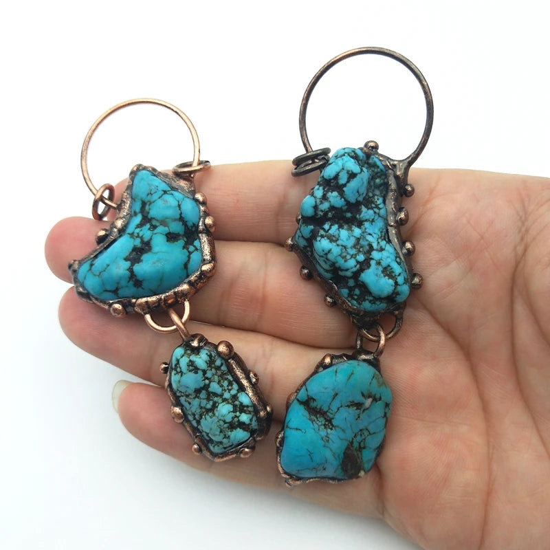 Vintage Turquoise Stone Pendant Antique Bronze Edged Gemstone Necklace