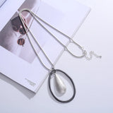 Vintage Oval Circle Pendant Necklace Long Sweater Chain Jewelry Gift