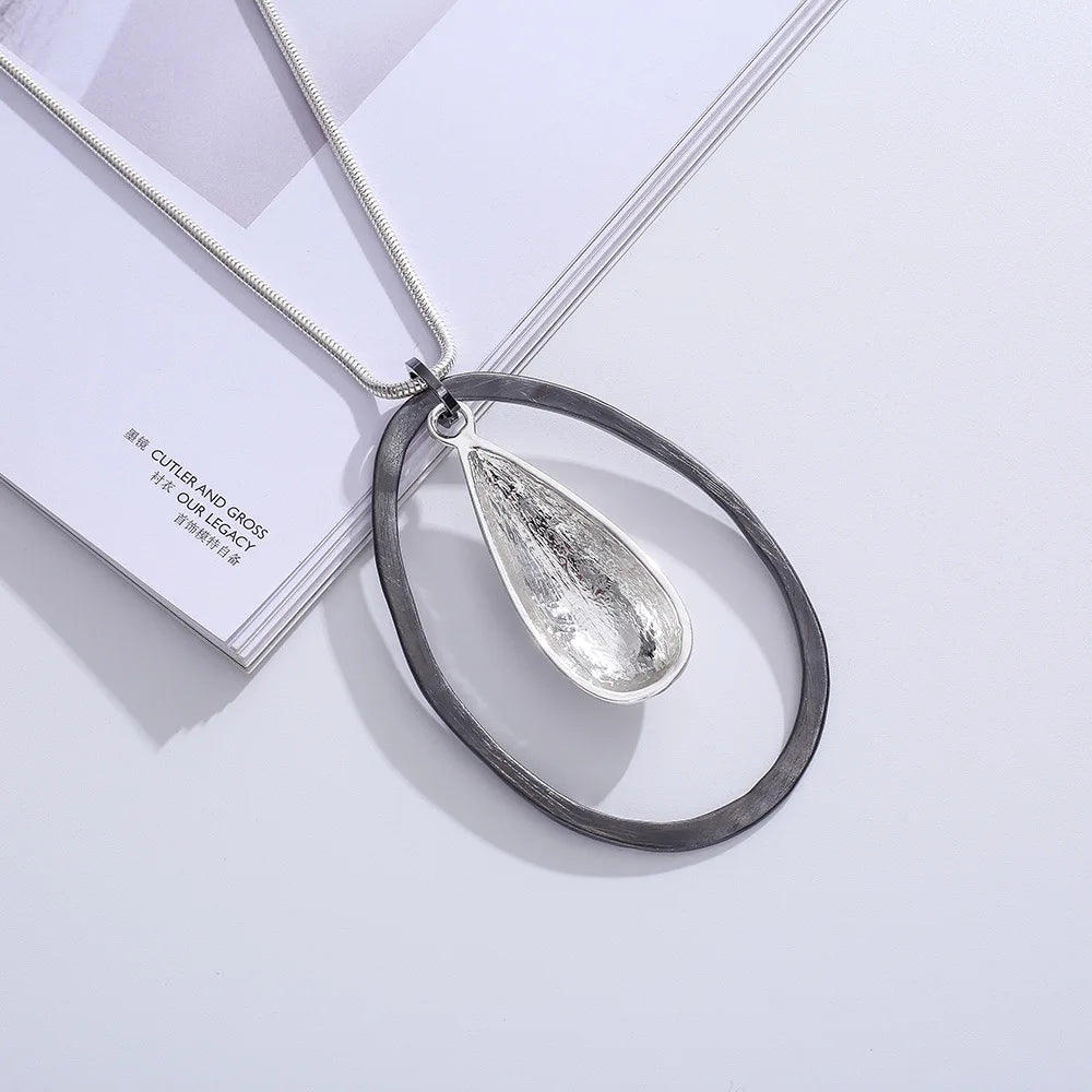 Vintage Oval Circle Pendant Necklace Long Sweater Chain Jewelry Gift