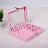 Vintage Jewelry Box Jewellery Display Organizer - Velvet-Clear Lid