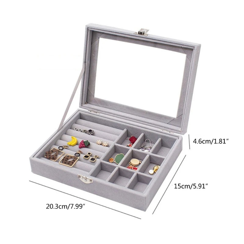 Vintage Jewelry Box Jewellery Display Organizer - Velvet-Clear Lid