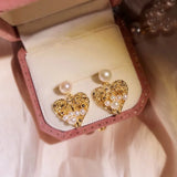 Vintage Heart Winding Beads Drop Earrings S925 Needles Pearls Fine Earring