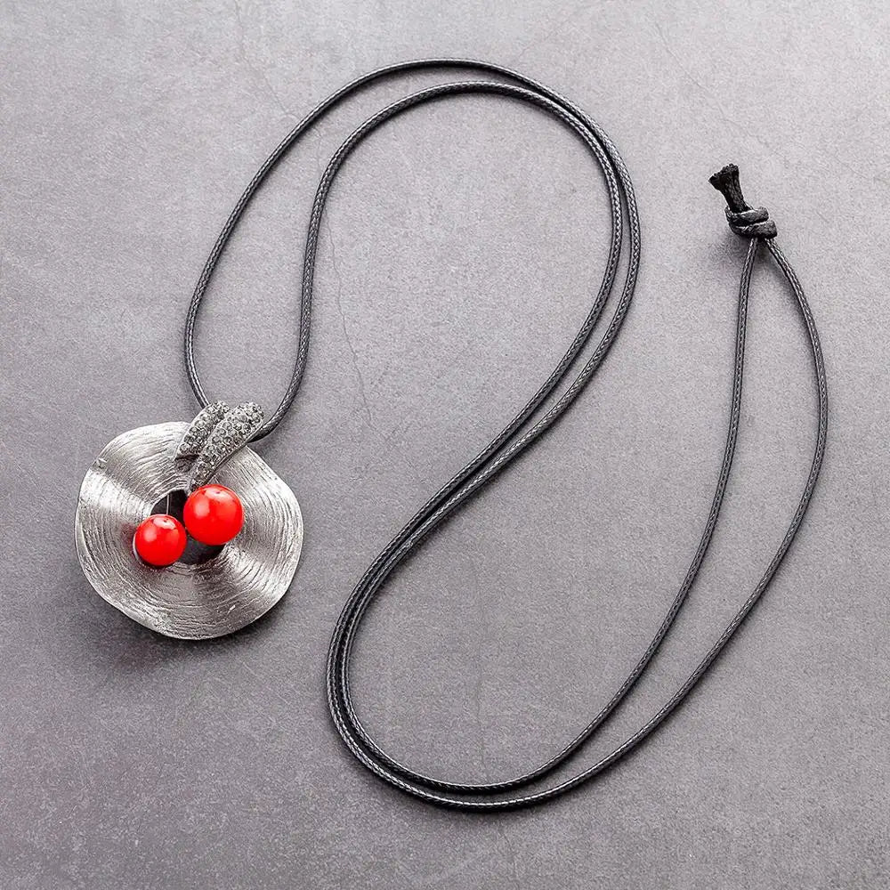 Vintage Leaf Pendant Long Necklace for Women