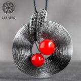 Vintage Leaf Pendant Long Necklace for Women
